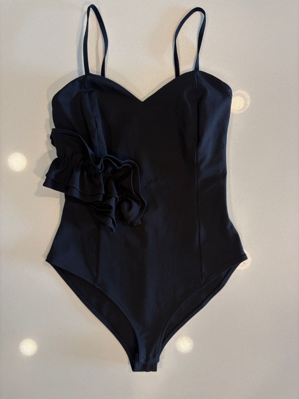 Black Body Suit with Side Ruffle